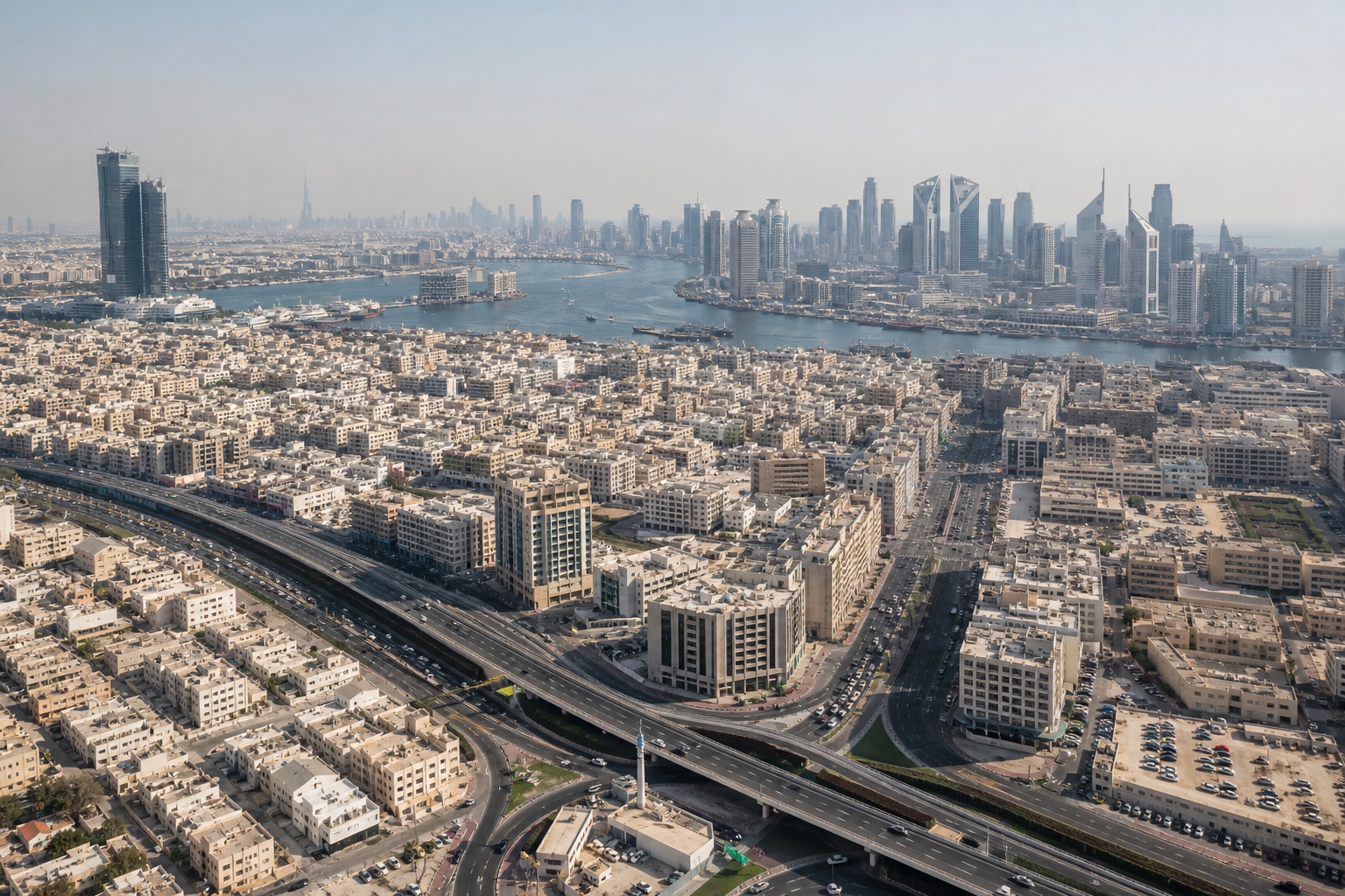 Aerial view of Dubai urban district.